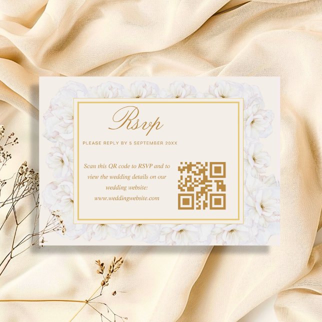Elegante Floral Blanco Marfil Dorado QR RSVP (Subido por el creador)