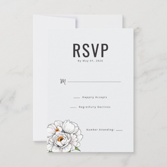 Elegante Floral Blanco RSVP (Anverso)