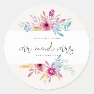 Elegante Floral Boda Sr & Sra   Sello de Pegatina
