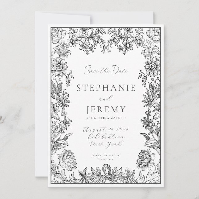 Elegante floral botánica Guardar la invitación de  (Anverso)