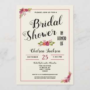 Elegante Floral Bridal Ducha Crema Invitación
