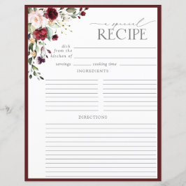 Elegante Floral Bridal Shower Receta Binder Página