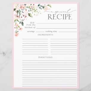 Elegante Floral Bridal Shower Receta Binder Página
