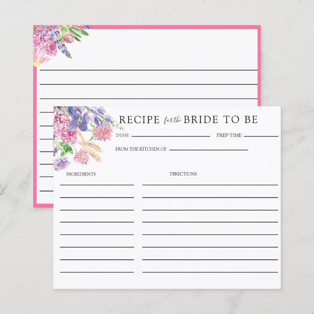 Elegante Floral Bridal Shower | Tarjetas de receta (Anverso / Reverso)