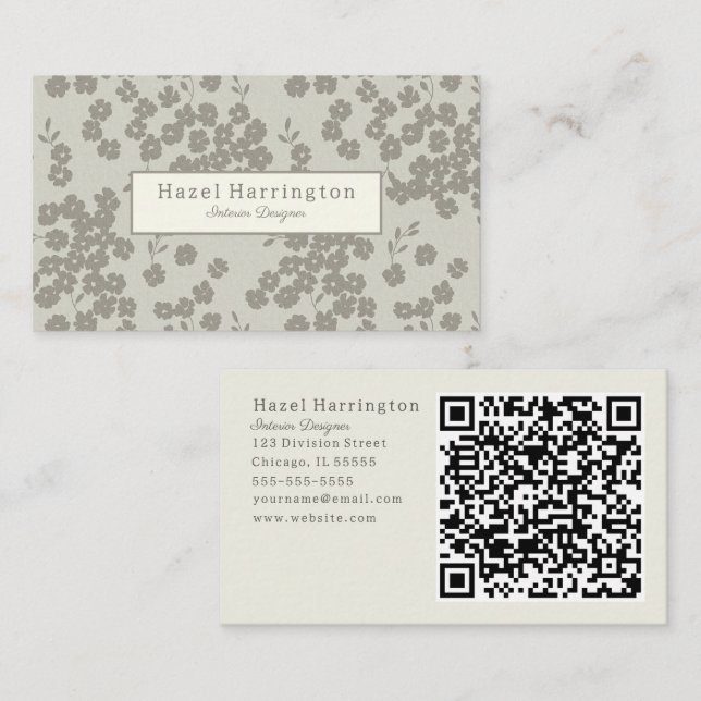 Elegante floral Código QR Tarjetas de visita neutr (Anverso / Reverso)