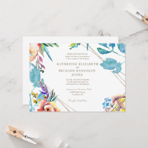 Elegante Floral Colorido Invitación de Boda Horizo