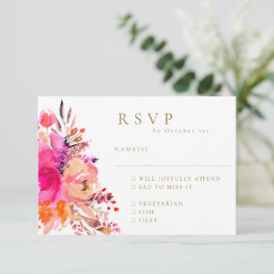 Elegante Floral de Acuarela Rosa Tarjeta de RSVP d