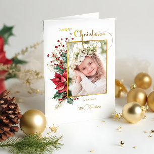 Elegante Floral de Invierno Dorado Feliz Navidad 1