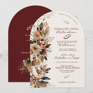 Elegante Floral de Otoño Burgundy Invitación de Bo