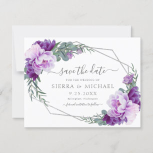 Elegante Floral de plata morada salva al Boda de f