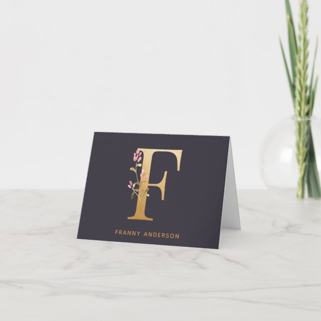 Elegante floral dorada F Monograma Moda personaliz (Anverso)