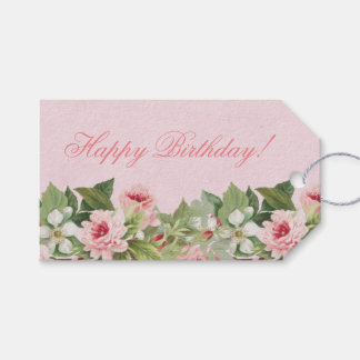 Elegante floral Feliz cumpleaños etiqueta de regal