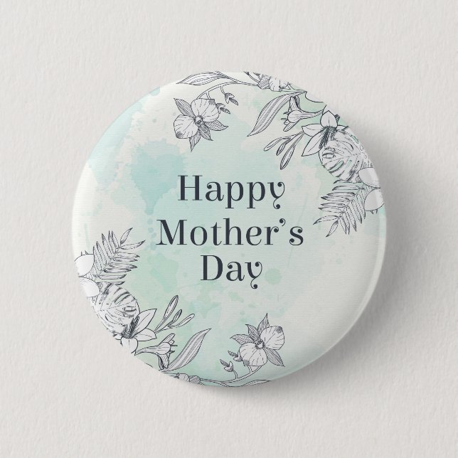 Elegante Floral feliz Día de la Madre | Botón Pin (Anverso)