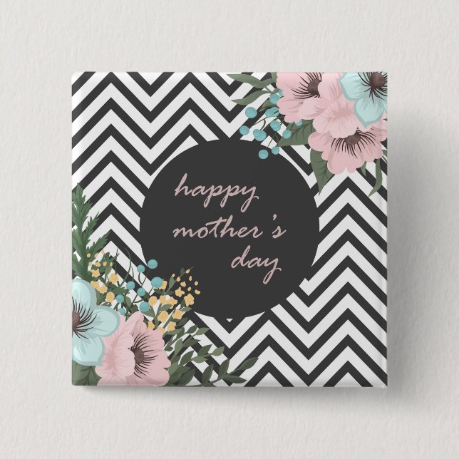 Elegante Floral feliz Día de la Madre | Botón Pin (Anverso)