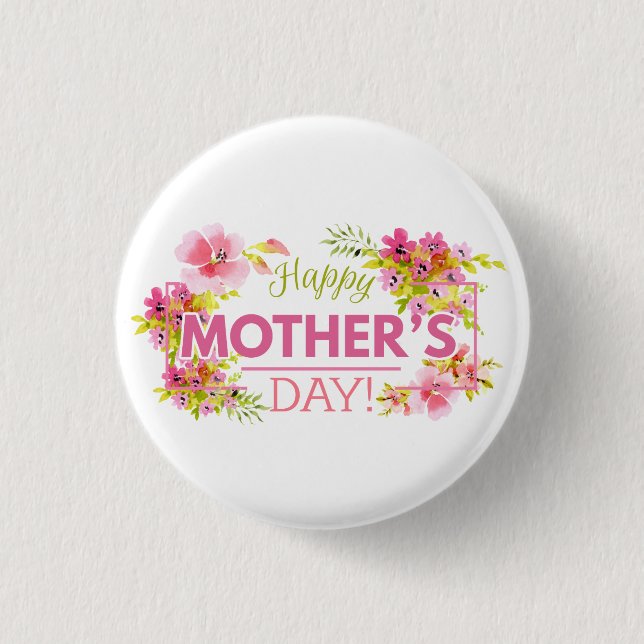 Elegante Floral feliz Día de la Madre | Botón Pin (Anverso)