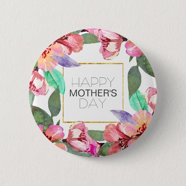 Elegante Floral feliz Día de la Madre | Botón Pin (Anverso)