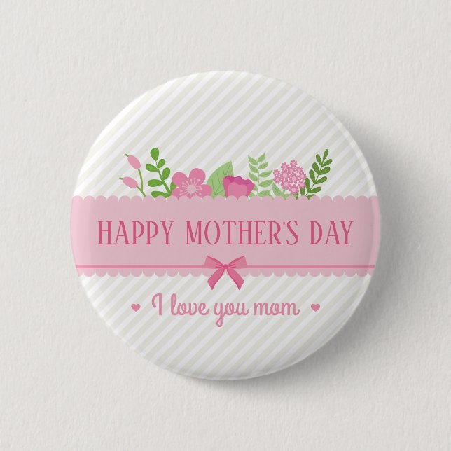Elegante Floral feliz Día de la Madre | Botón Pin (Anverso)