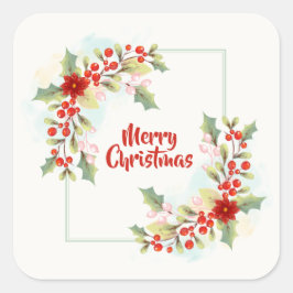 Elegante Floral Feliz Navidad | PEGATINA