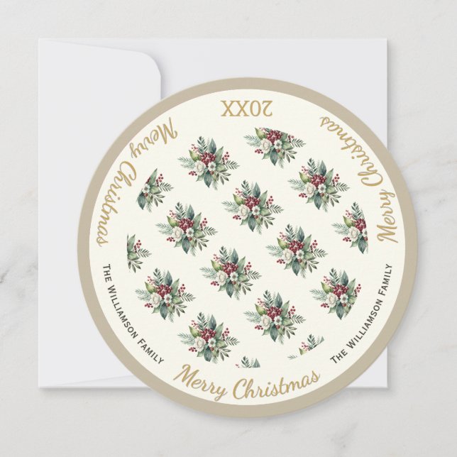 Elegante Floral Feliz Navidad Personalizada (Anverso)