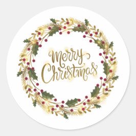 Elegante Floral Feliz Navidad | Sello Pegatina