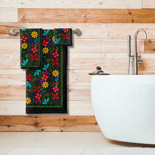Elegante floral folclórica latinoamericana   Negro