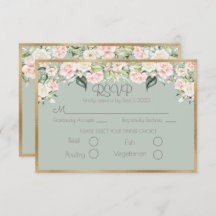 Elegante Floral Gold Green Script Wedding RSVP