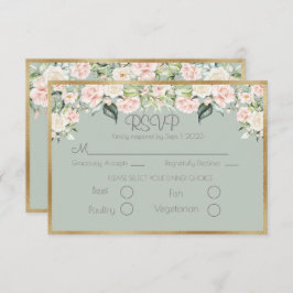 Elegante Floral Gold Green Script Wedding RSVP