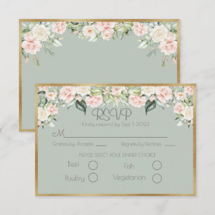 Elegante Floral Gold Green Script Wedding RSVP