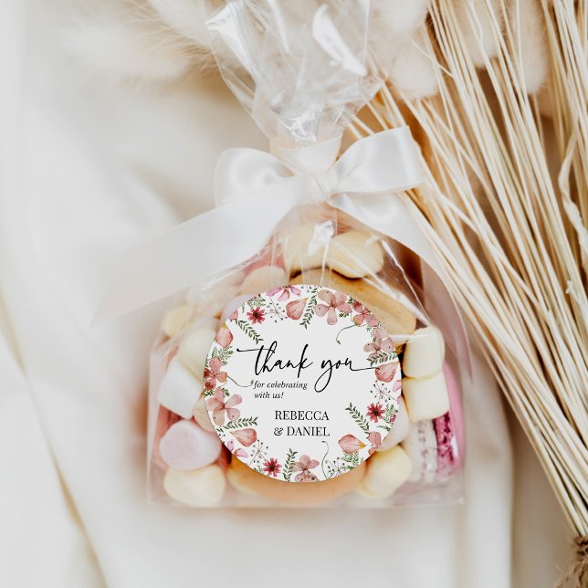 Elegante Floral Gracias Boda Favor Pegatina (Subido por el creador)