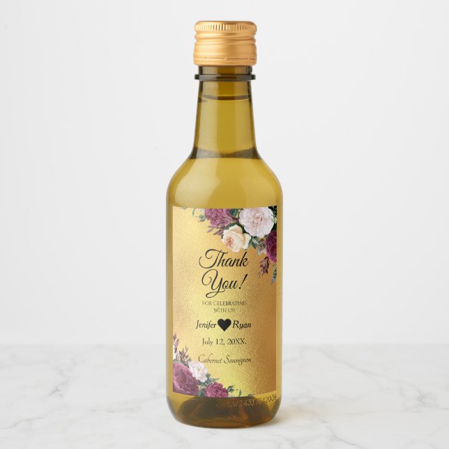 Elegante floral Gracias Mini botella de vino Etiqu (Anverso)