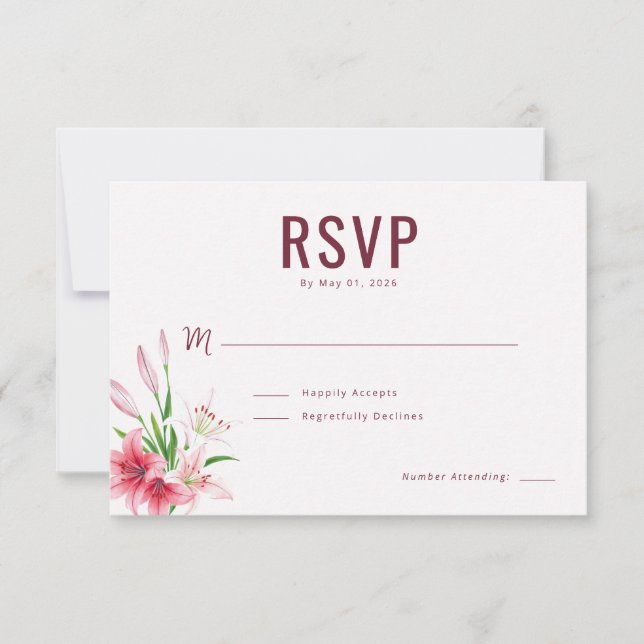Elegante Floral Granate RSVP (Anverso)