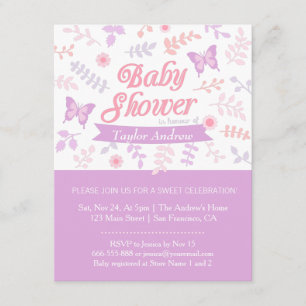 Elegante Floral Mariposa Bebé Invitaciones a ducha