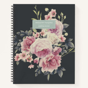 Elegante floral oscura en diario negro personaliza