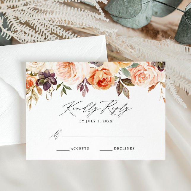Elegante Floral Otoñal Rústica RSVP de Boda (Subido por el creador)