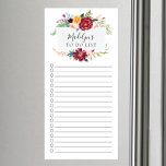 Elegante Floral Para Hacer Lista Bloc De Notas Mag<br><div class="desc">Diseño de la lista de compras de la marca Lin and checkmark box con un merlot de acuarela y marco de flores de melocotón personalizado con tu nombre.</div>