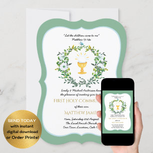 Elegante Floral Primera Invitación de la Santa Com