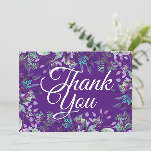 Elegante Floral Púrpura Gracias Caligrafía Blanca (Anverso de pie)