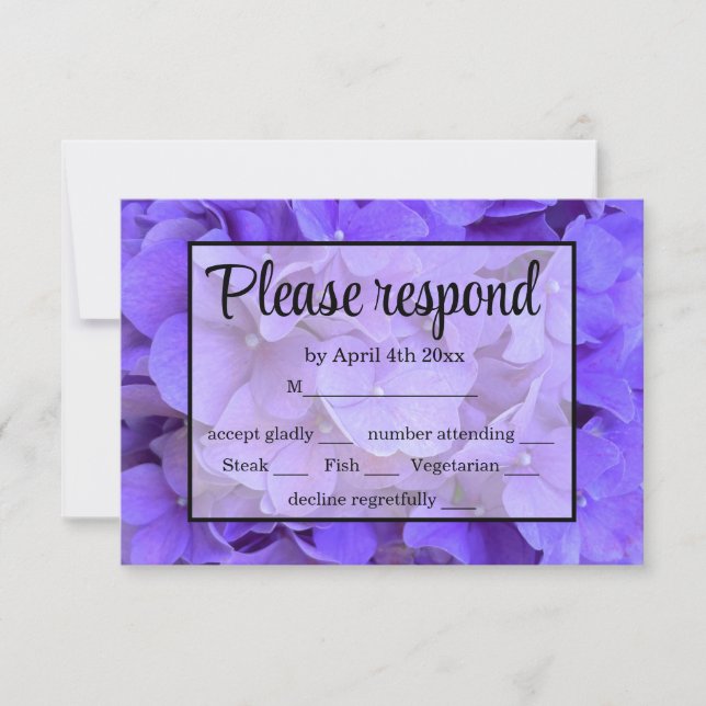 Elegante floral púrpura Hydrangeas Lavender RSVP (Anverso)