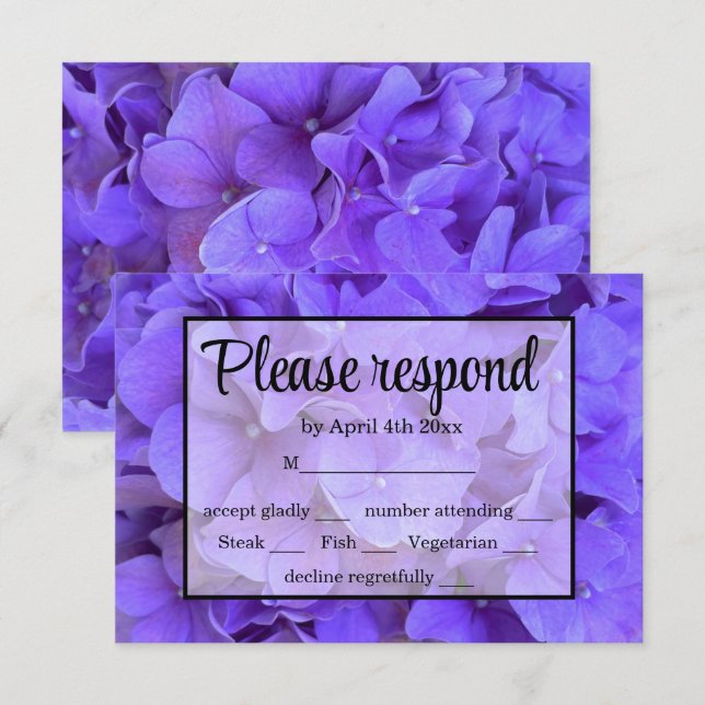 Elegante floral púrpura Hydrangeas Lavender RSVP (Anverso / Reverso)