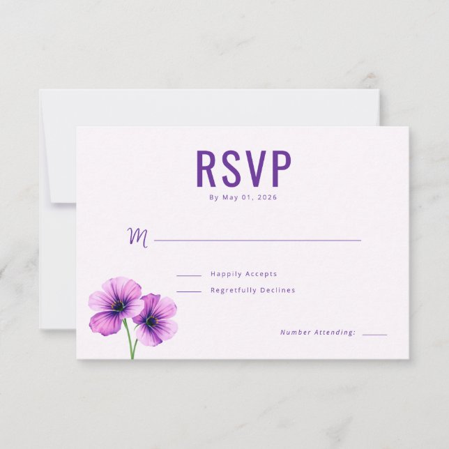 Elegante Floral Púrpura RSVP (Anverso)
