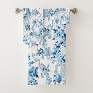 Elegante floral rococó azul y blanco francés