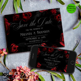 Elegante Floral Rojo Negro Guardar La Invitación D