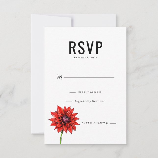 Elegante Floral Rojo para RSVP (Anverso)