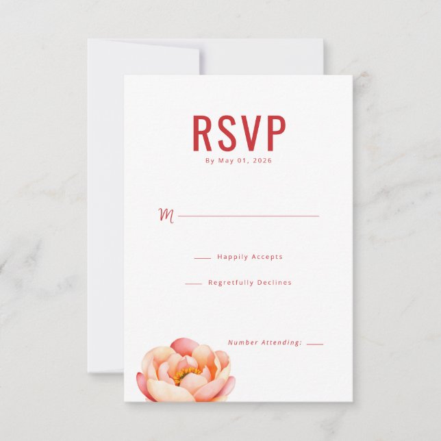 Elegante Floral Rojo RSVP (Anverso)