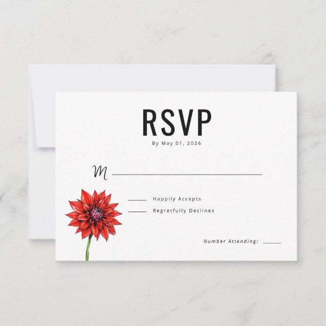 Elegante Floral Rojo RSVP (Anverso)