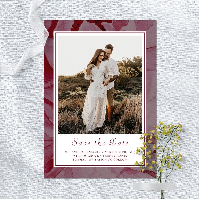 Elegante Floral Romántica Guardar La Tarjeta De Fo (Elegant Floral Romantic Save The Date Photo Card)
