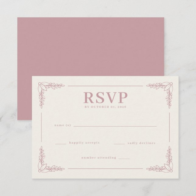 Elegante Floral Rosa RSVP (Anverso / Reverso)