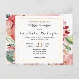 Elegante Floral Rosa Todo En Una Invitación De Bod