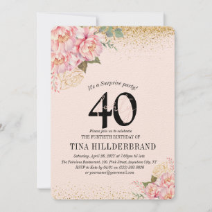 Elegante floral rosa y Purpurina 40 Fiesta de cump
