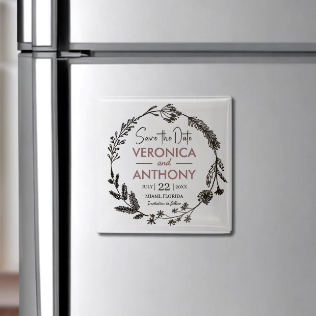 Elegante Floral Salvar El Imán De La Fecha (Personalize this floral save the date magnet—easy to display and a perfect reminder for your guests!)